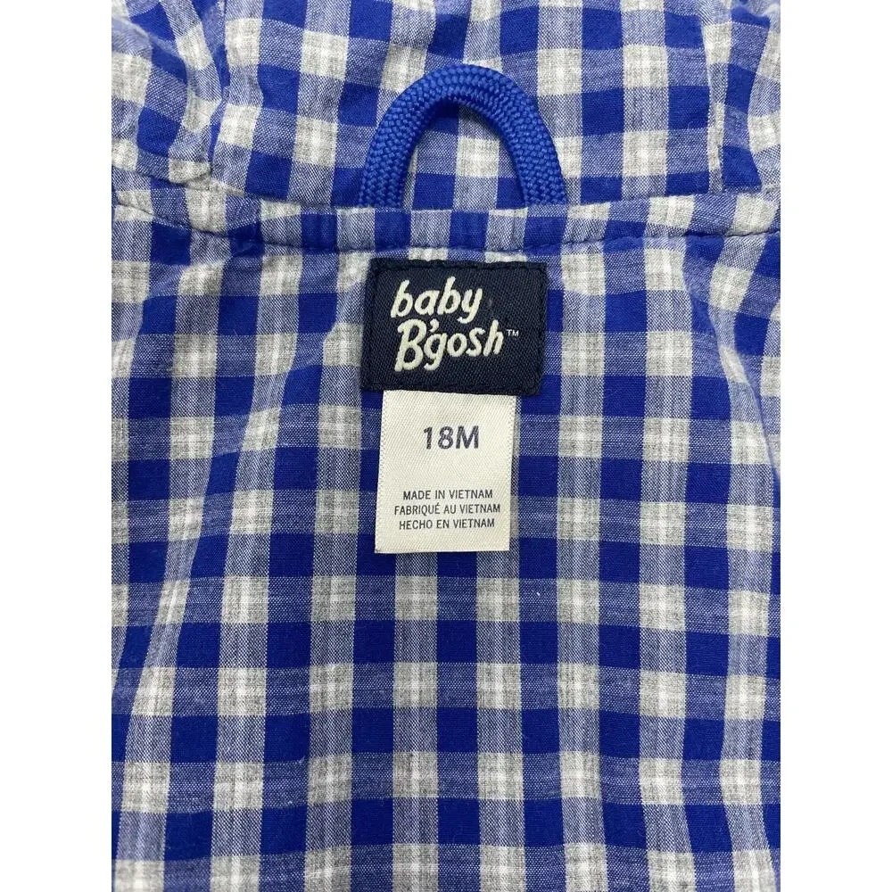 Baby B'gosh Duffle Coat Boys 18-24 Months Gray Hooded Gingham Toggle Pockets